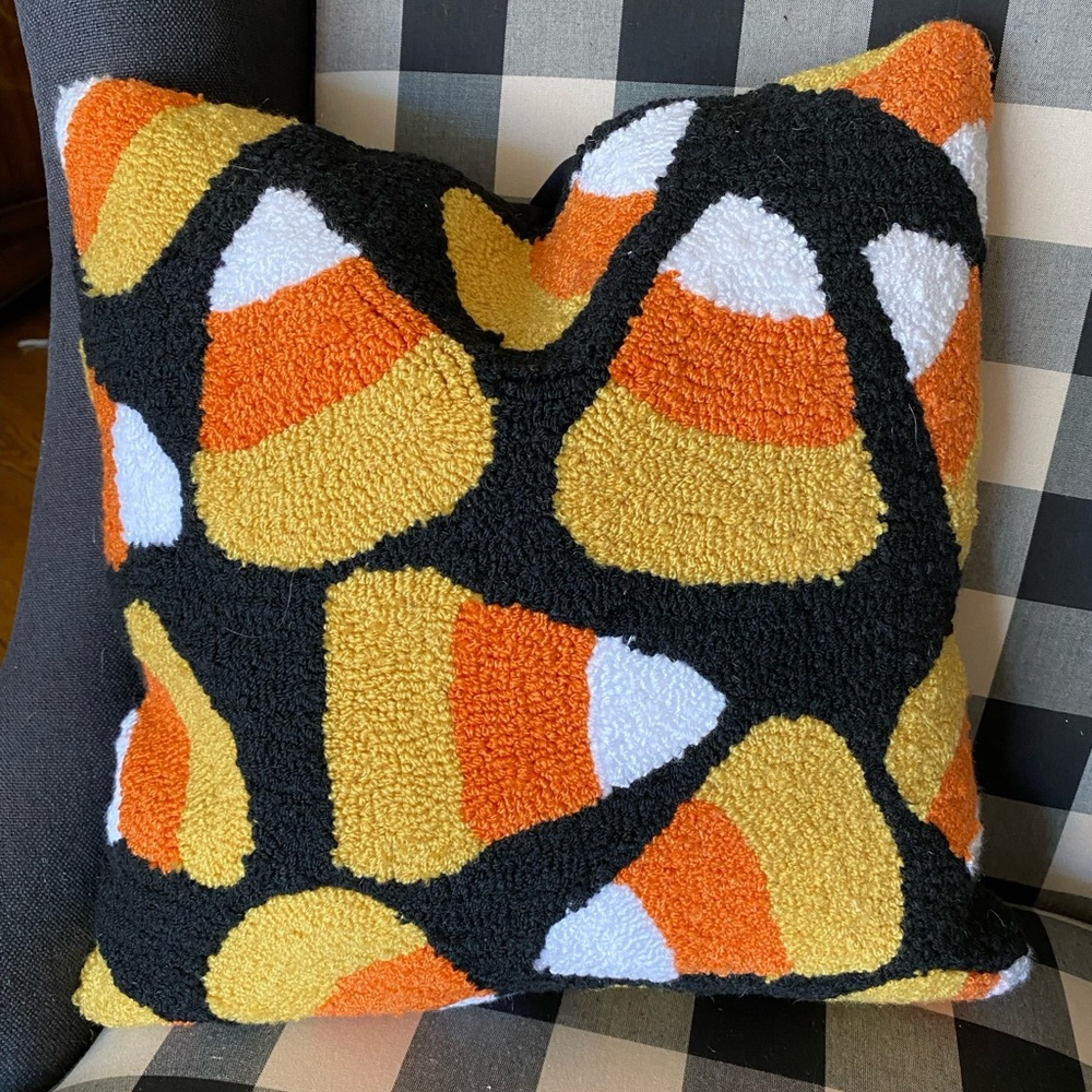 Candy Corn Patterned Accent Hooked Pillow